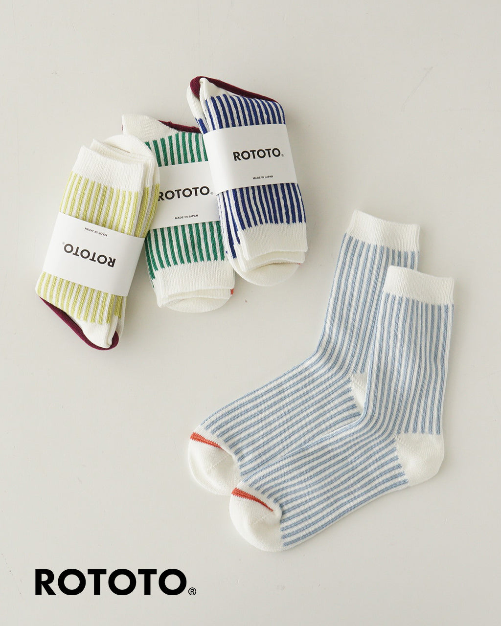 ROTOTO Striped socks, crew length, VERTICAL STRIPE SOCKS R1586 