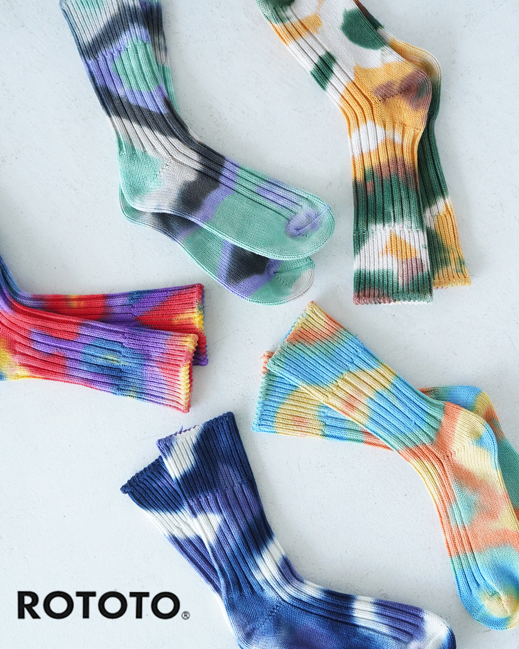 ROTOTO ロトト チャンキー リブ クルー ソックス ”タイダイ染め” CHUNKY RIBBED CREW SOCKS ”TIE DYE” 靴下 オーガニックコットン R1415 ギフト【クーポン対象外】【メール便可】