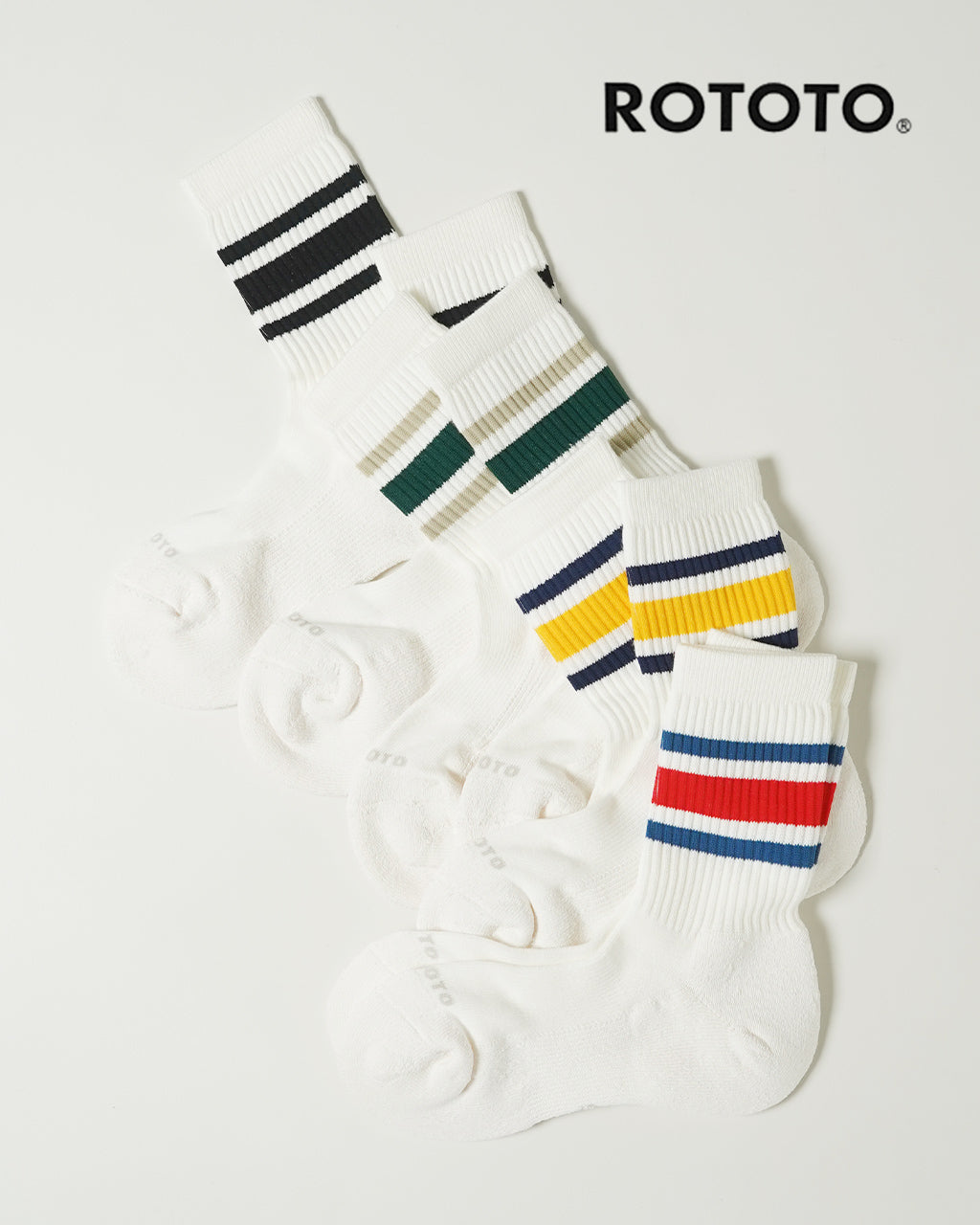 ROTOTO ロトト WASHI CUSHION STRIPE CREW SOCKS 和紙 クッション ストライプ クルー ソックス ボーダー 靴下 R1534【メール便可】【クーポン対象外】