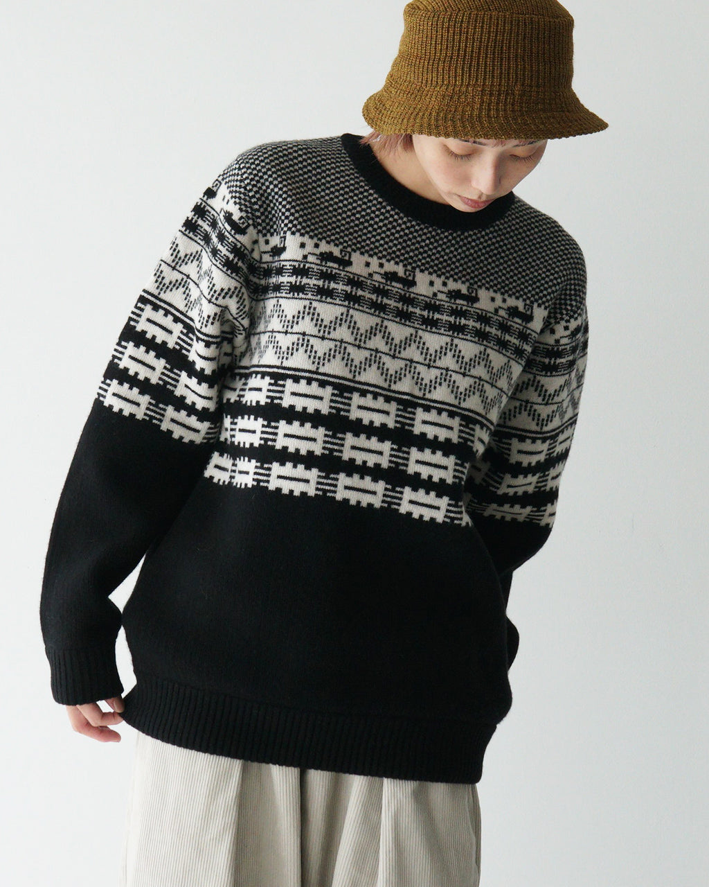 【SALE！50%OFF】RYETENDER ライテンダー ジャカード ニット BROOME SWEATER ウール カシミア プルオーバー セーター オーバーサイズ R21-02-01-006【送料無料】