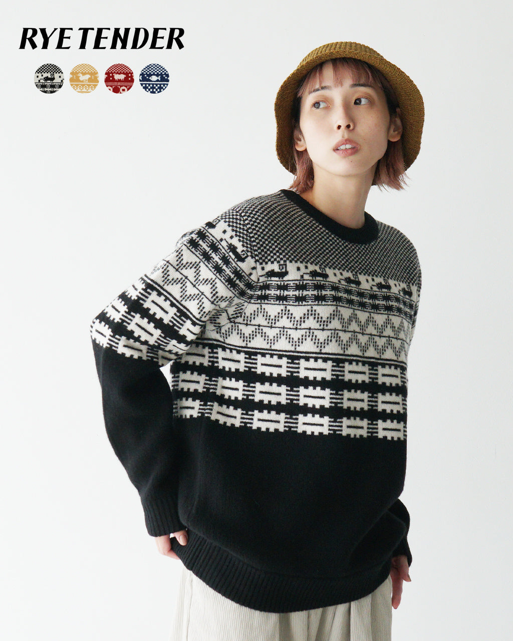 【SALE！50%OFF】RYETENDER ライテンダー ジャカード ニット BROOME SWEATER ウール カシミア プルオーバー セーター オーバーサイズ R21-02-01-006【送料無料】