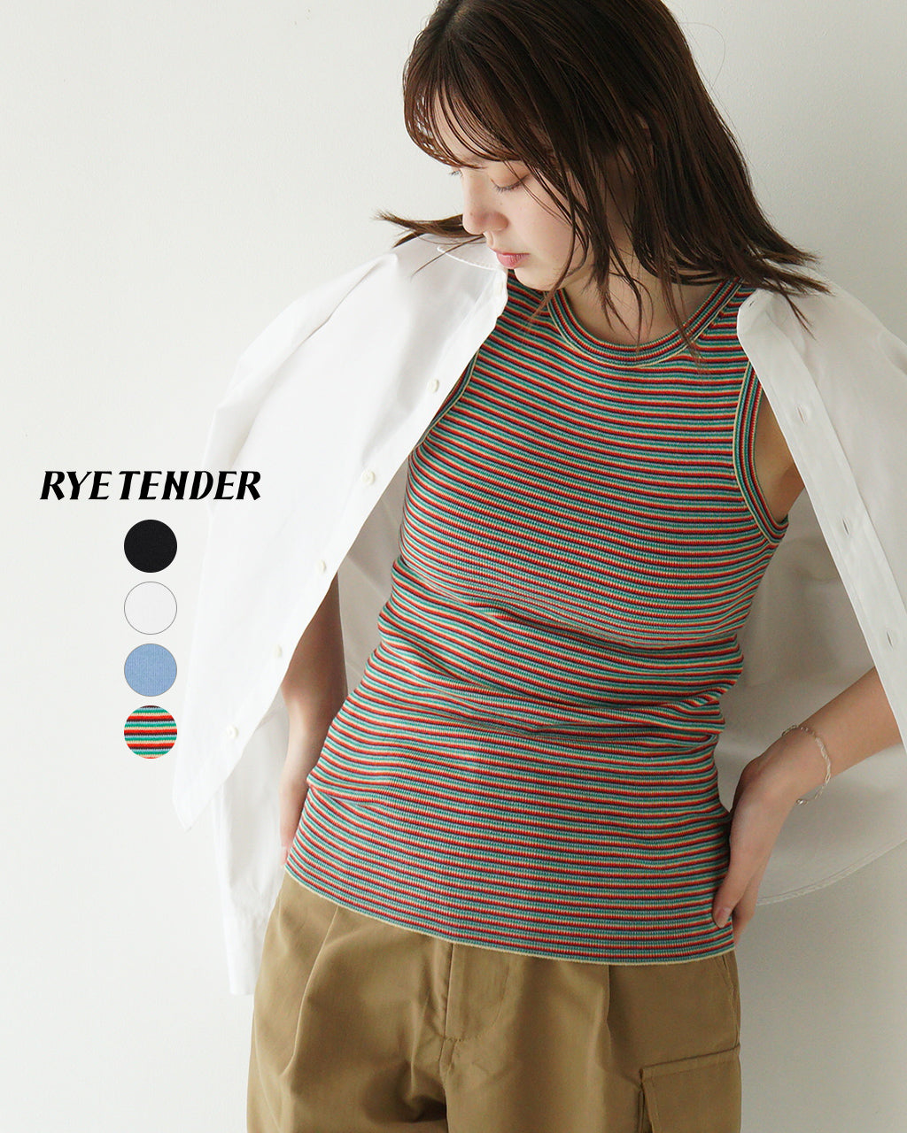 RYE TENDER ライテンダー イームズタンク ニット タンクトップ EAMES TANK ノースリーブ マルチ ストライプ ストレッチ 10092500