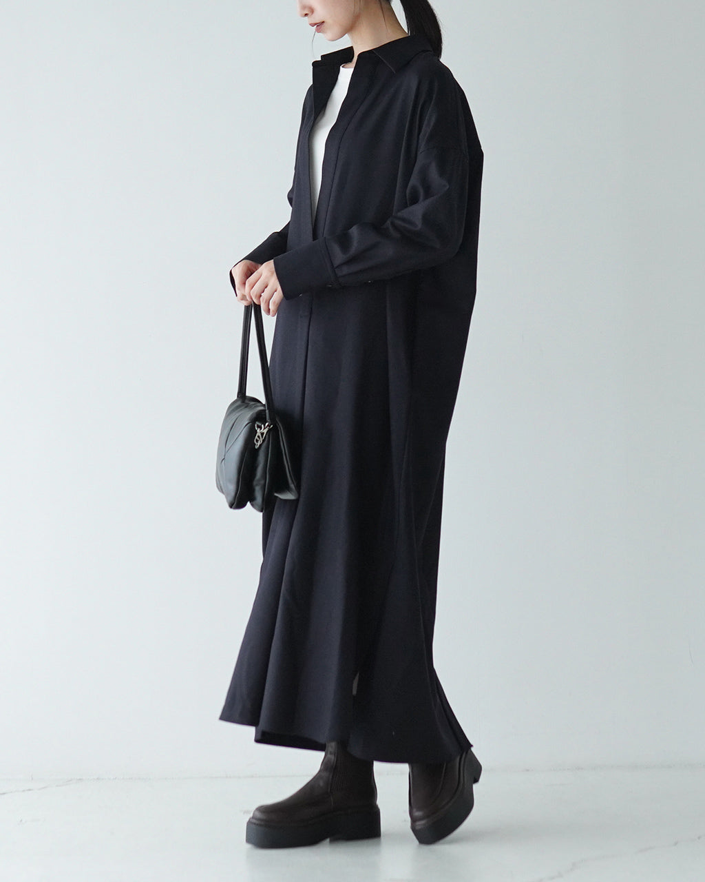 SACRA サクラ カシミヤ ロイヤル フラノ ワンピース CASHMERE ROYAL FLANO OP スキッパー シャツ ロングワンピース 124509041【送料無料】