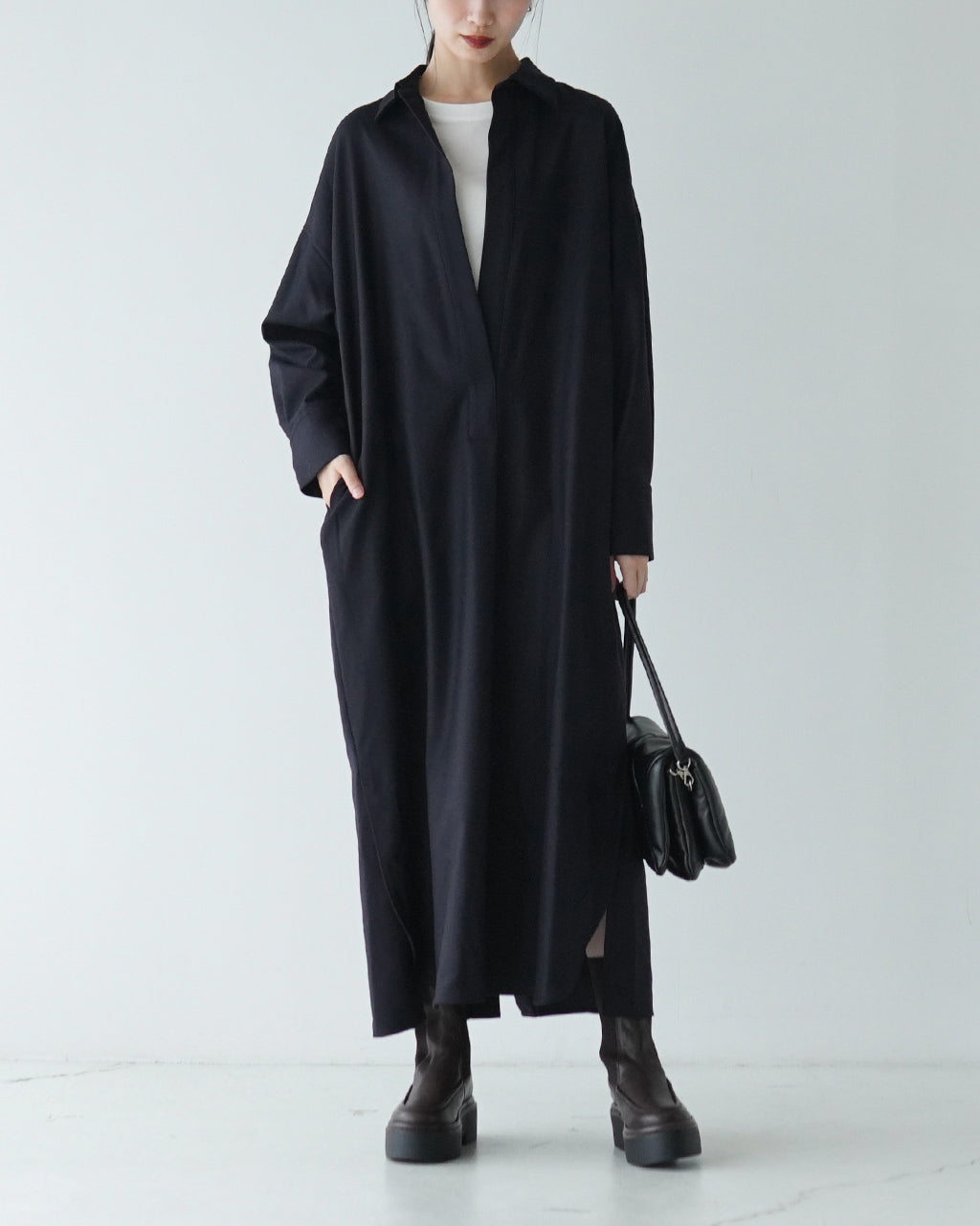 SACRA サクラ カシミヤ ロイヤル フラノ ワンピース CASHMERE ROYAL FLANO OP スキッパー シャツ ロングワンピース 124509041【送料無料】