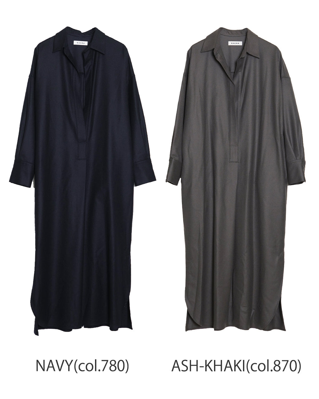 SACRA サクラ カシミヤ ロイヤル フラノ ワンピース CASHMERE ROYAL FLANO OP スキッパー シャツ ロングワンピース 124509041【送料無料】