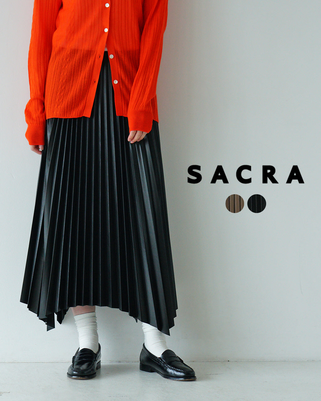 【SALE！20%OFF】SACRA サクラ プリーツスカート シンセティック レザー SYNTHETIC LEATHAR PLEATS SKIRT 124628121【送料無料】