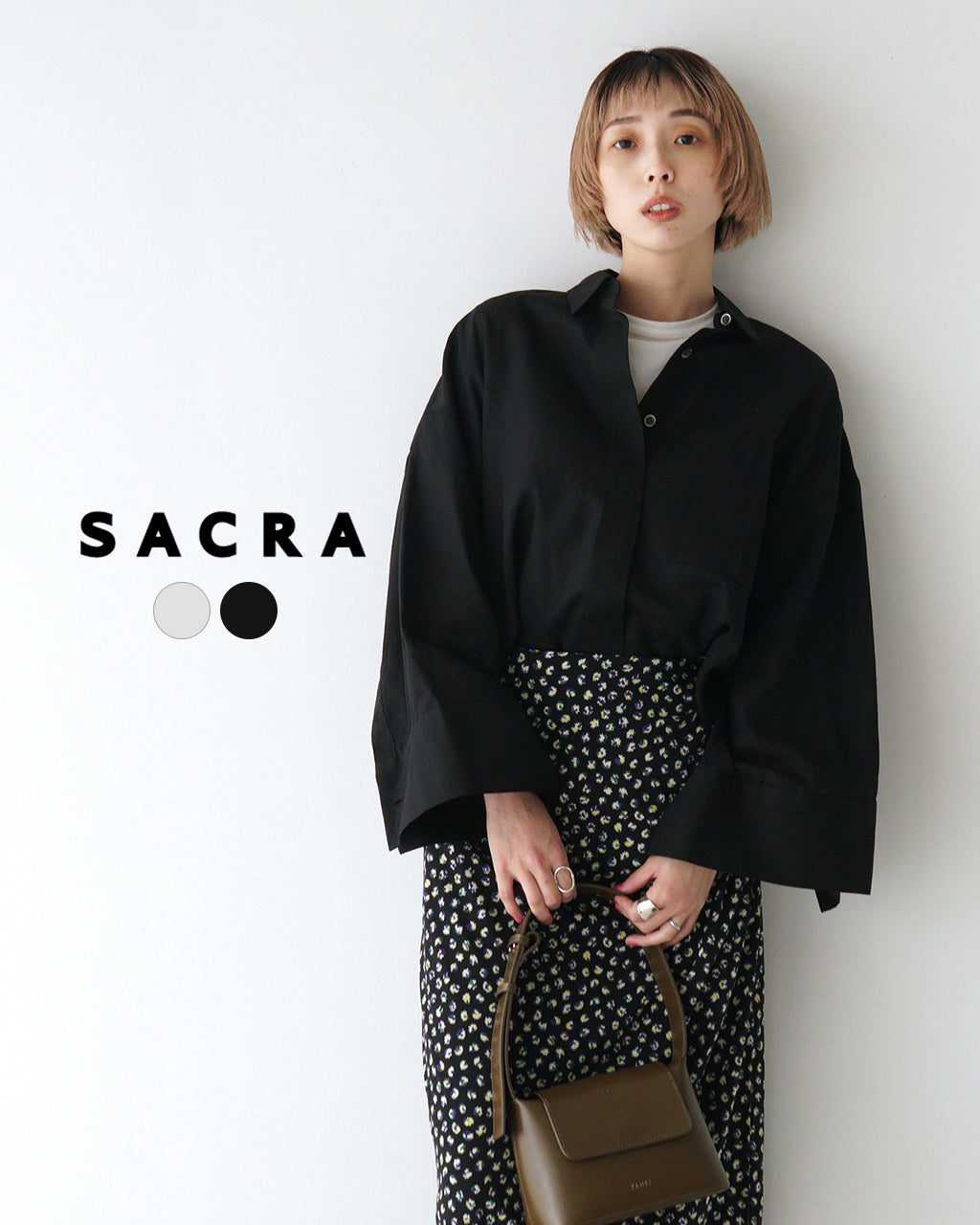 サクラ SACRA クロップド丈 シャツ SHRINK GABARDINE CROPPED SHIRT シュリンク ギャバジン ワイドスリーブ 125117071【送料無料】