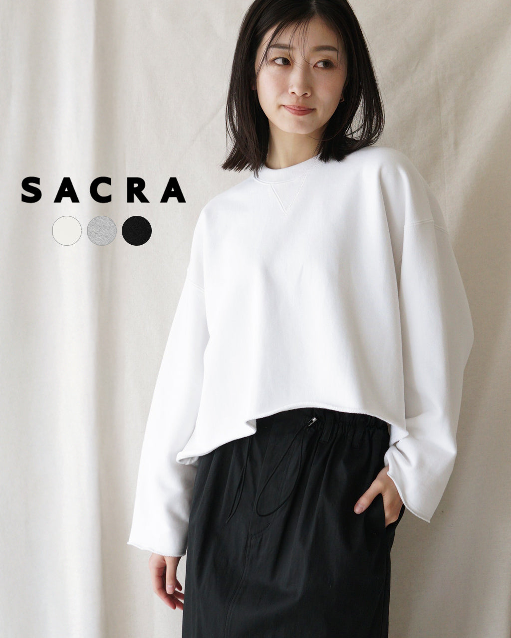 SACRA Sakura Cropped Sweatshirt EXTRA FINE FLEECE CROPPED TOP Extra Fine Fleece Top 125141091 [Free Shipping] 