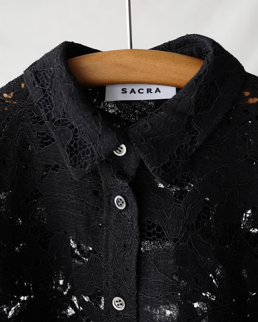 SACRA サクラ リーフ ラッセル レース クロップド シャツ レディース