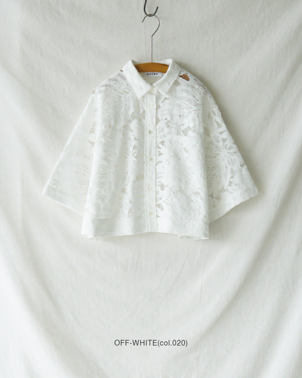 SACRA サクラ リーフ ラッセル レース クロップド シャツ レディース