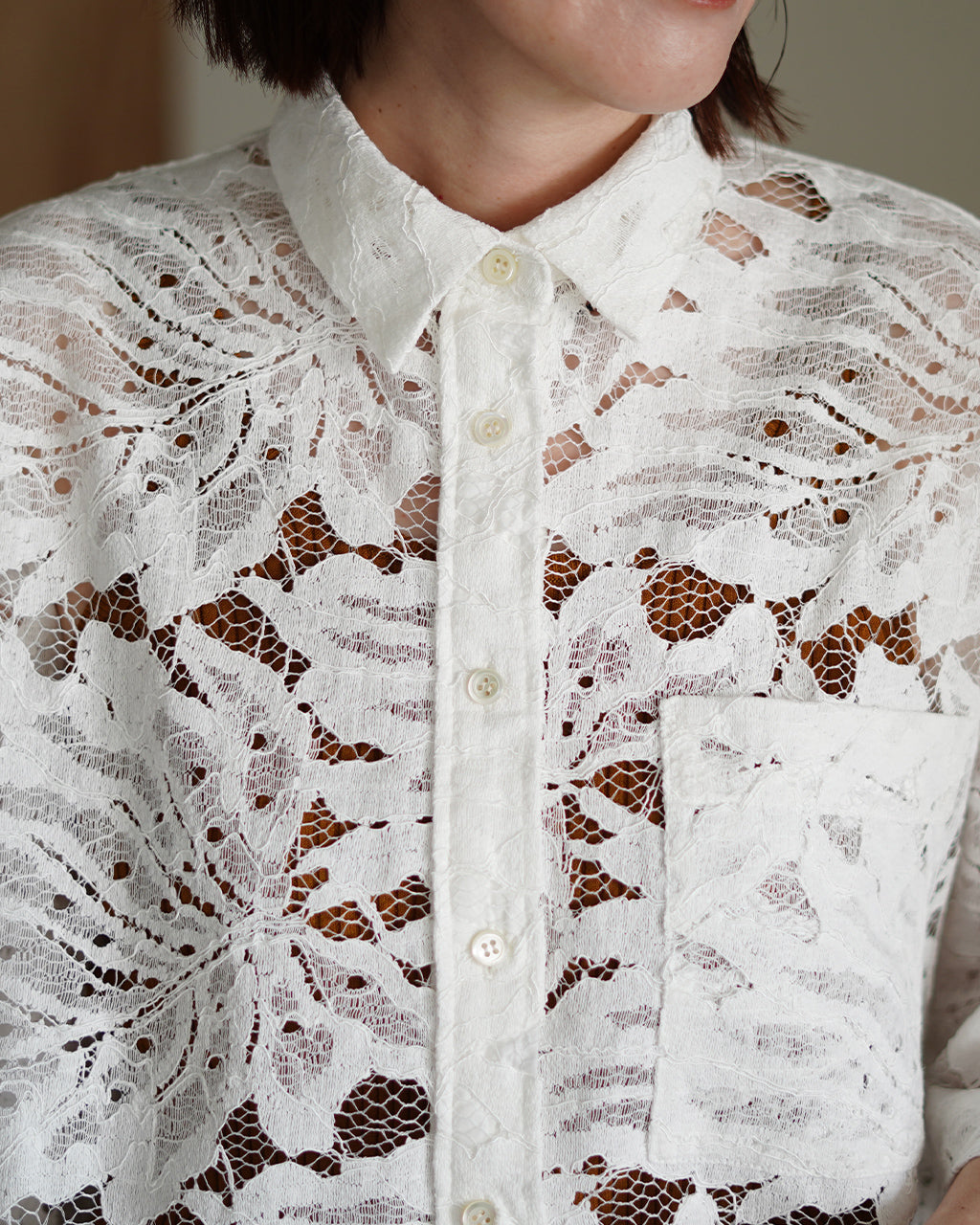 LEAF RASCHEL LACE CROPPED SHIRT 126113071