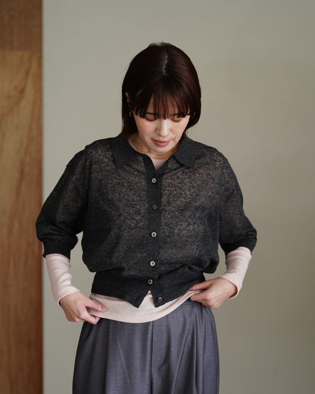 LI/PL MELANGE POLO CARDIGAN 126131081