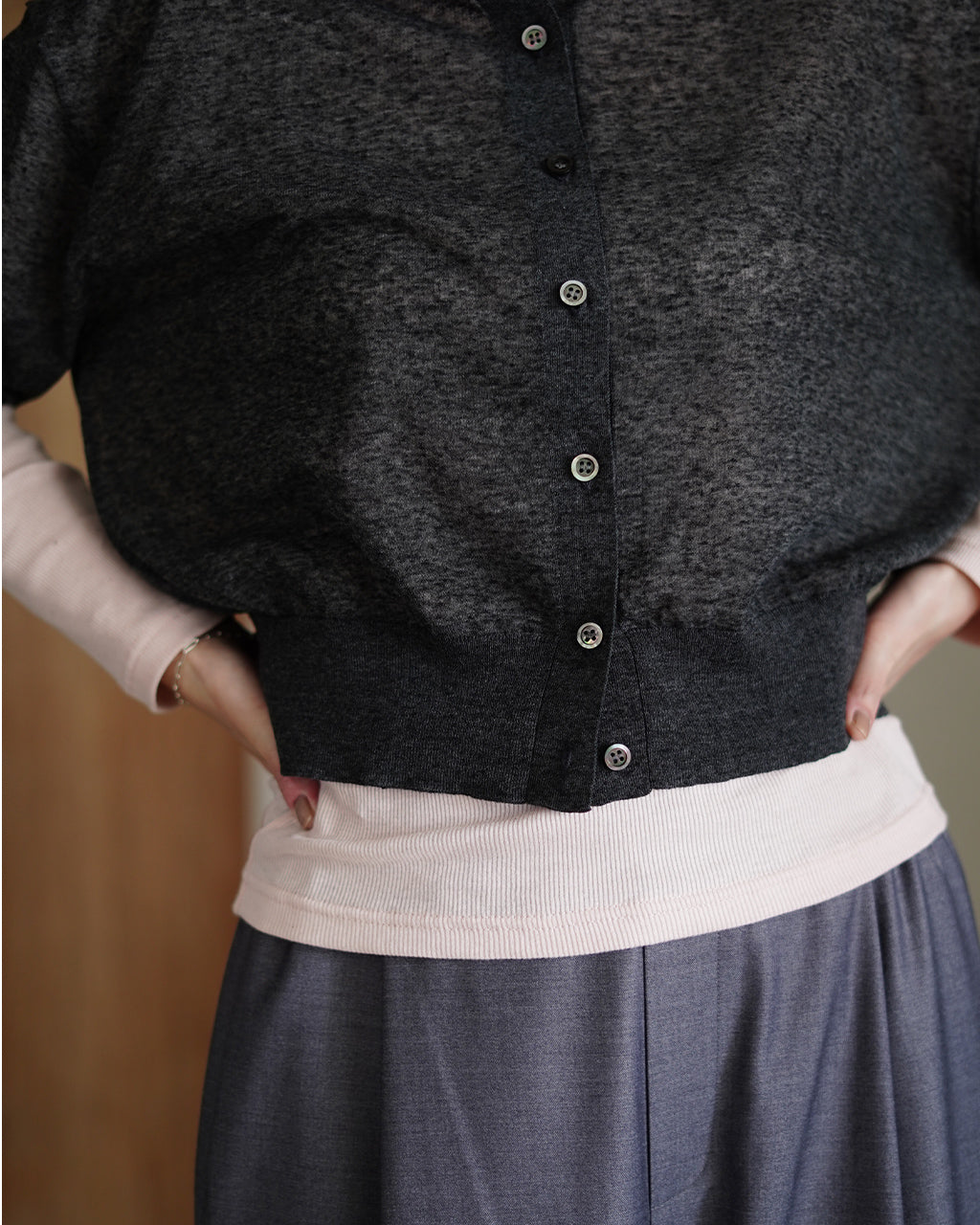 LI/PL MELANGE POLO CARDIGAN 126131081