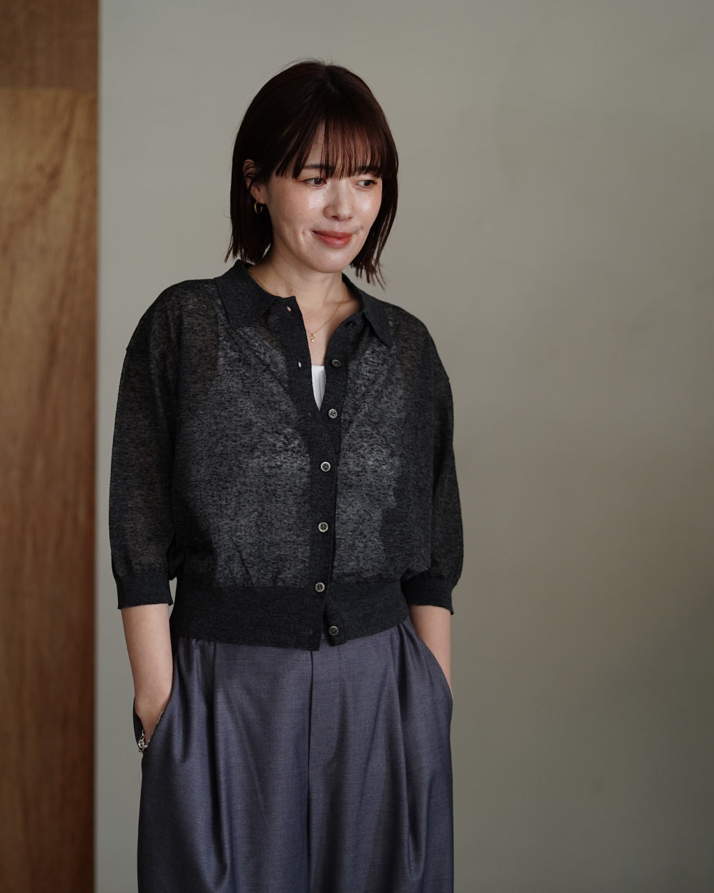 LI/PL MELANGE POLO CARDIGAN 126131081