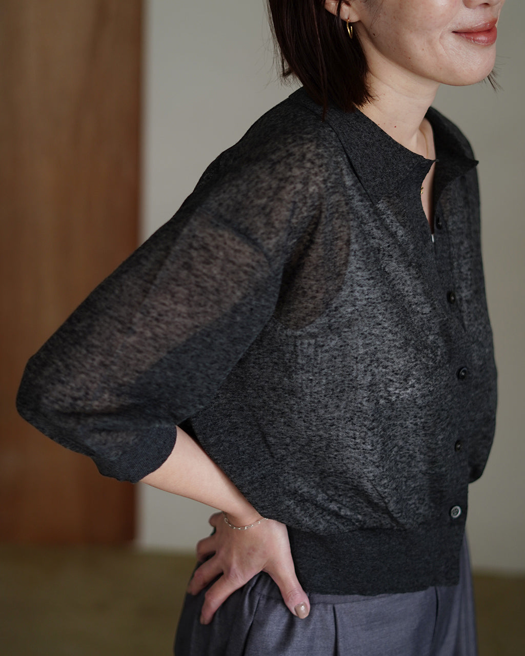 LI/PL MELANGE POLO CARDIGAN 126131081