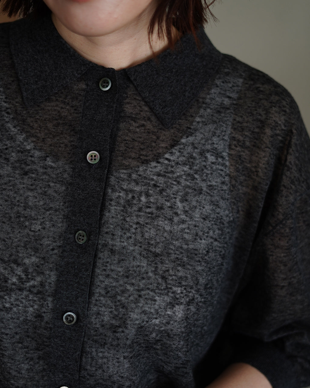 LI/PL MELANGE POLO CARDIGAN 126131081