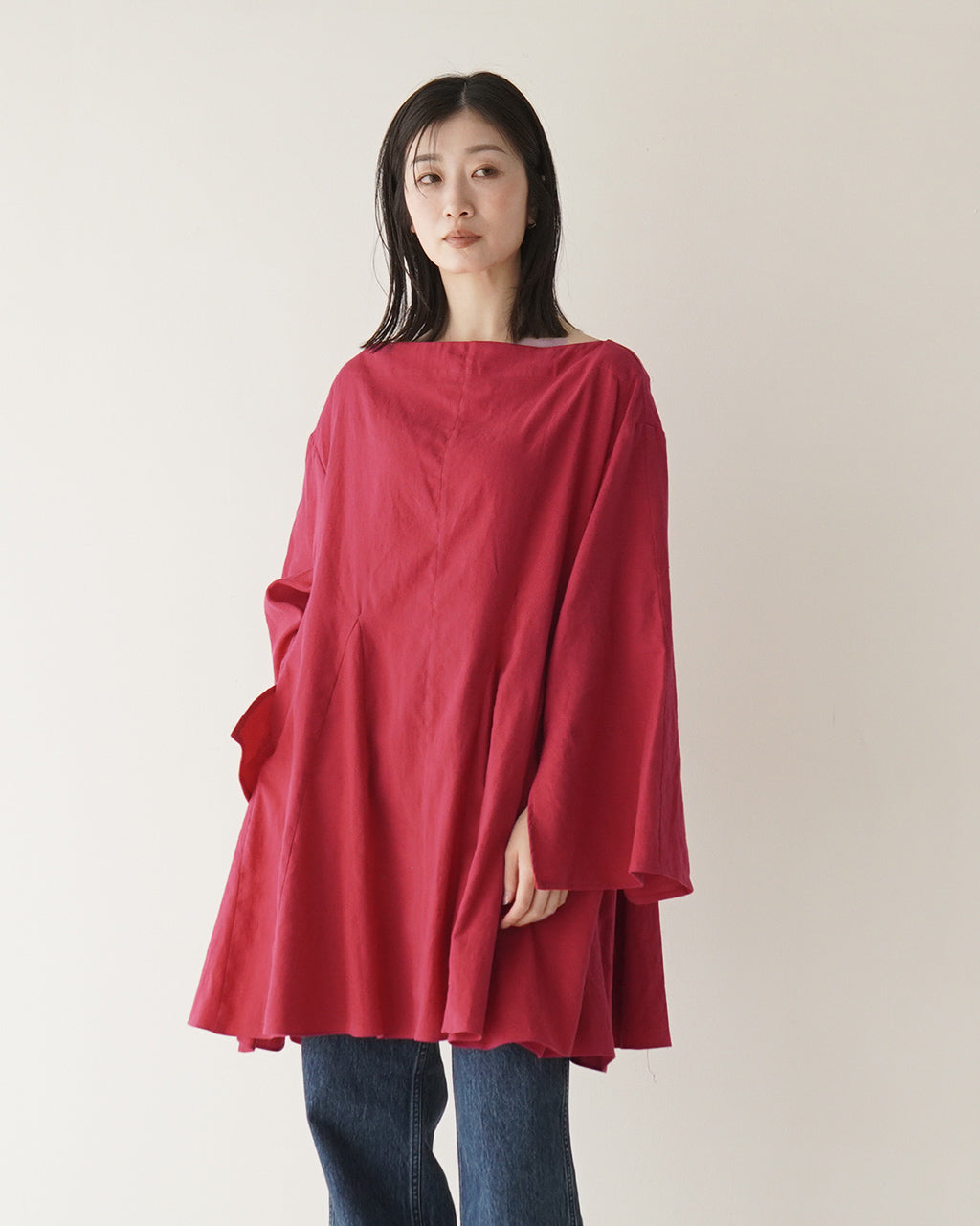 ＼早得24時間限定ポイント10倍／sana サナ フレアチュニック tunic (broad for towel loom) フレアスリーブ ボートネック トップス Aライン 長袖 両サイドポケット sain-0908【送料無料】