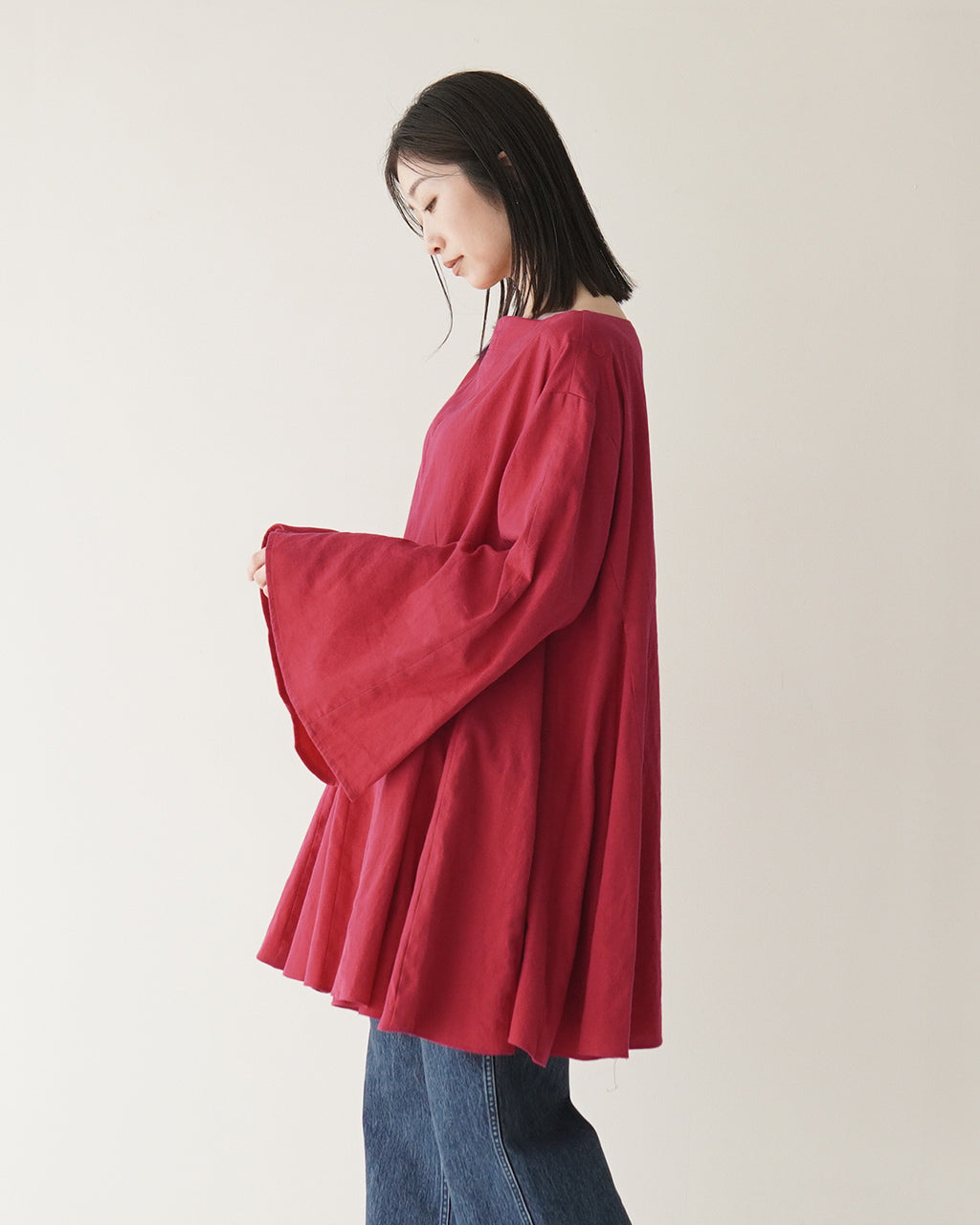 ＼早得24時間限定ポイント10倍／sana サナ フレアチュニック tunic (broad for towel loom) フレアスリーブ ボートネック トップス Aライン 長袖 両サイドポケット sain-0908【送料無料】