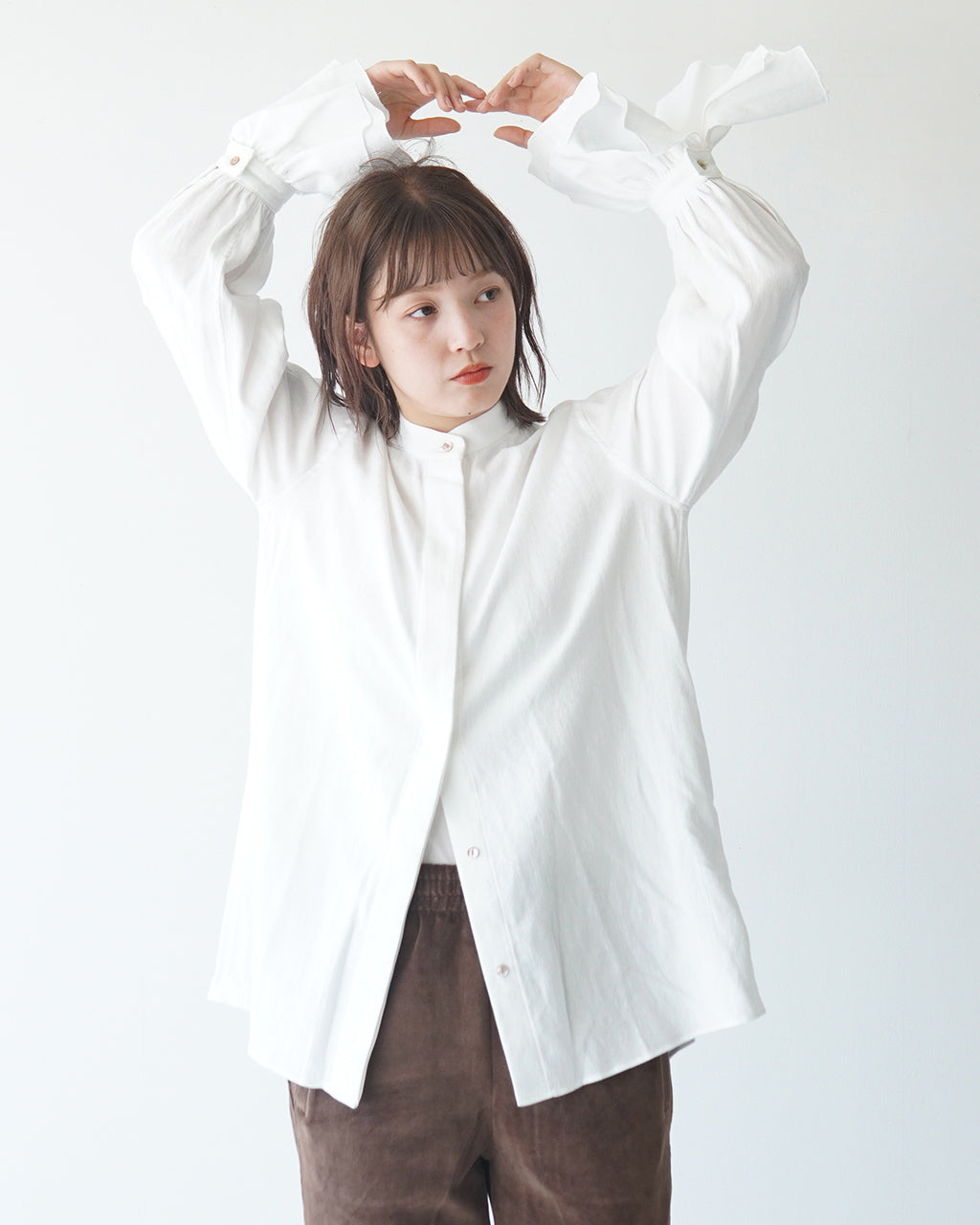 ＼20％OFFクーポン対象／sana サナ ブラウス (タオル生地) blouse (Broad for Towel loom) バンドカラー スタンドカラー シャツ sain-0805【送料無料】