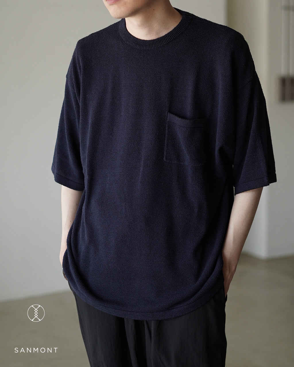 SANMONT サンモント Silk Noir Knitwear 2 ネイビー SANMONT Silk Noir Knit S/S Crew Neck サンモント シルクニット 半袖
