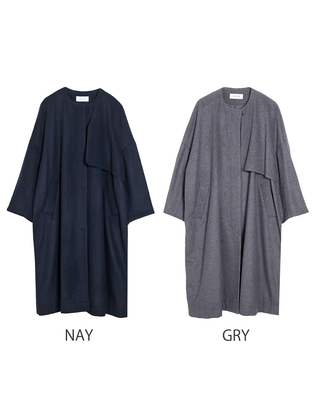 【SALE！20%OFF】SETTO セット ノーカラーコート gan coat ガンパッチ ウール STOT0407【送料無料】