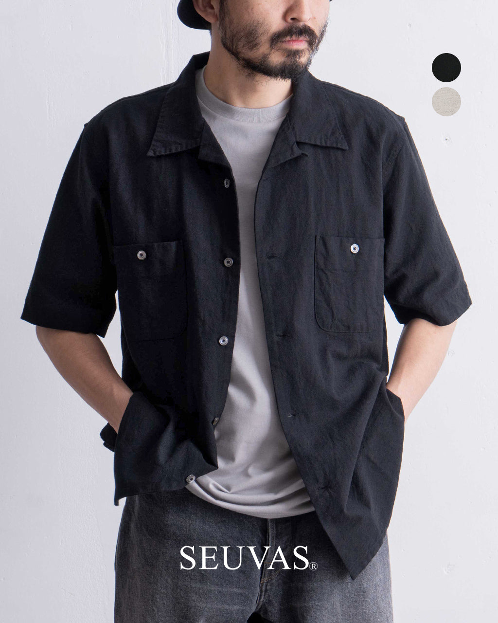 SEUVAS ソウバス オープンカラー 半袖シャツ AMUNDSEN S/S SHIRT コットンリネン SV-SH-012【送料無料】