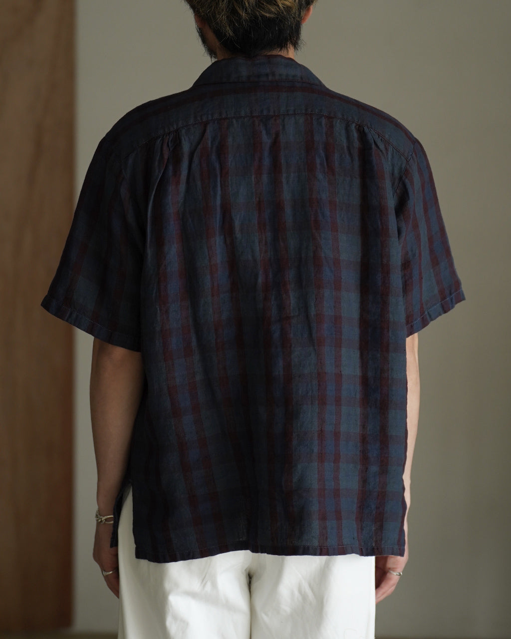 SEUVAS LINEN OPEN COLLAR SHIRT OVER DYED SV-SH-034 リネン チェック オープンカラーシャツ 半袖｜Crouka(クローカ)