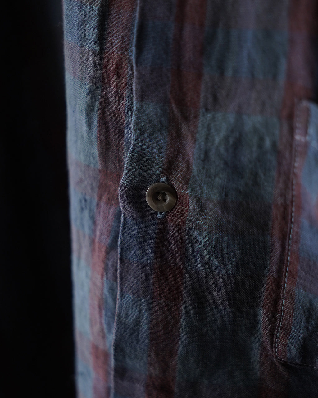 SEUVAS LINEN OPEN COLLAR SHIRT OVER DYED SV-SH-034 リネン チェック オープンカラーシャツ 半袖｜Crouka(クローカ)