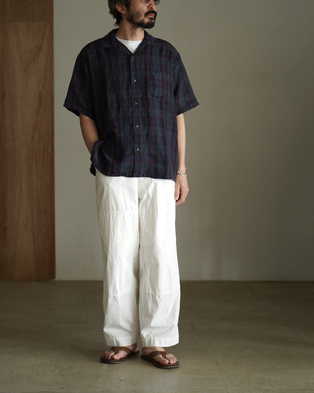 SEUVAS LINEN OPEN COLLAR SHIRT OVER DYED SV-SH-034 リネン チェック オープンカラーシャツ 半袖｜Crouka(クローカ)
