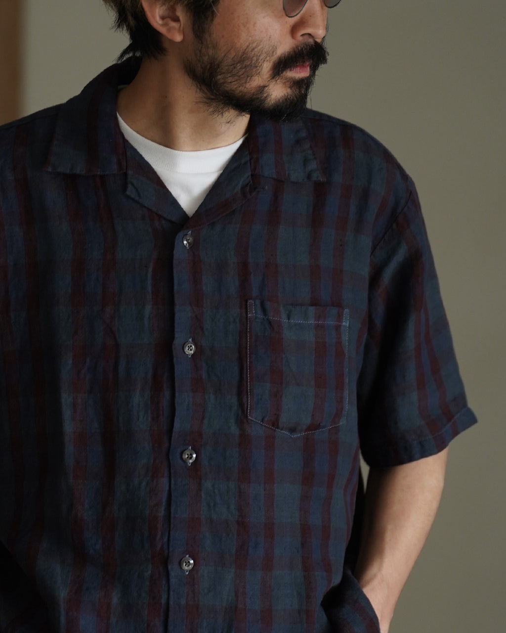 LINEN OPEN COLLAR SHIRT (OVER DYED) SV-SH-034