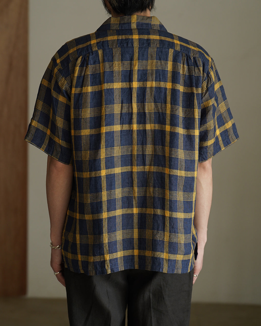 SEUVAS LINEN OPEN COLLAR SHIRT SV-SH-032 リネン チェック オープンカラーシャツ 半袖 ネイビー｜Crouka(クローカ)