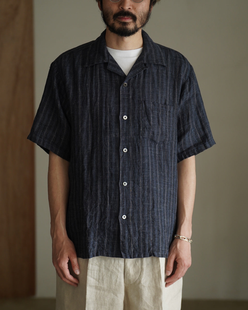 SEUVAS ソウバス リネン オープンカラーシャツ メンズ LINEN OPEN