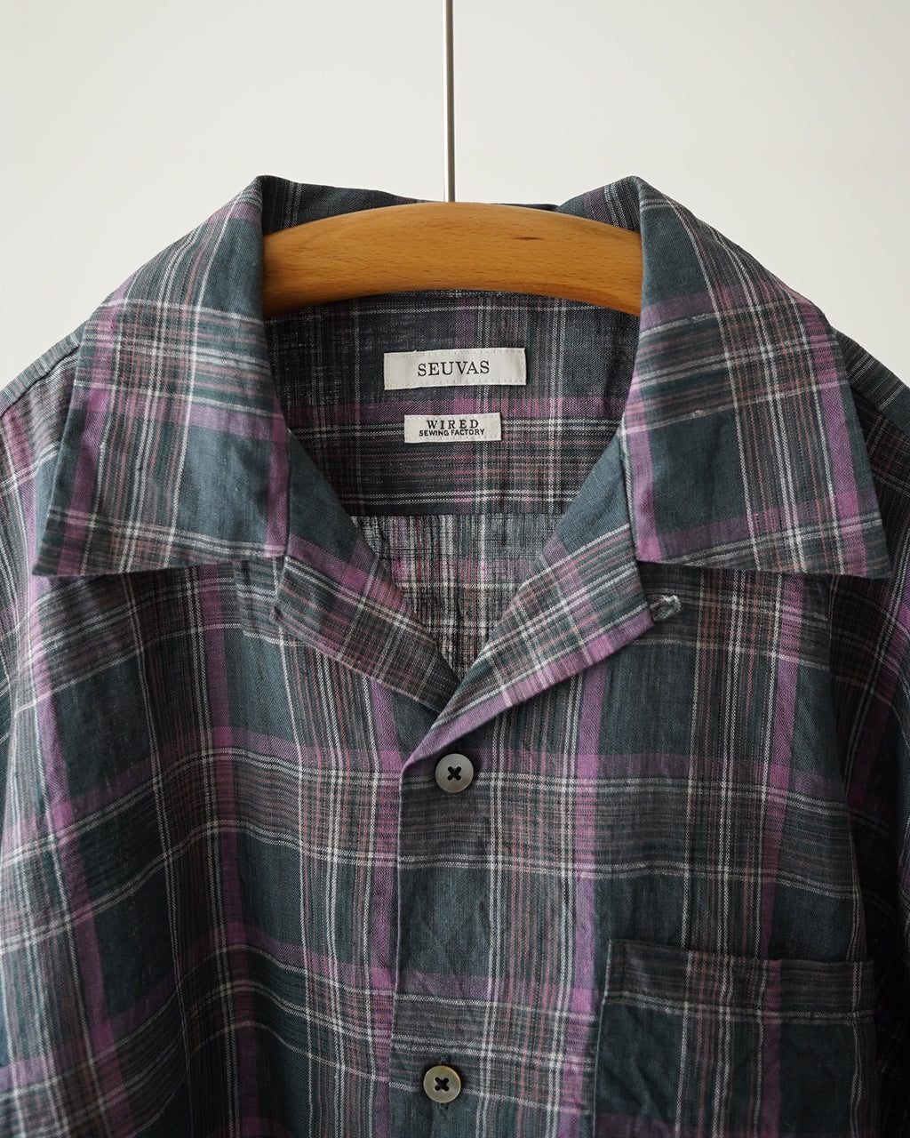 SEUVAS LINEN OPEN COLLAR SHIRT SV-SH-033 リネン チェック オープンカラーシャツ 半袖｜Crouka(クローカ)