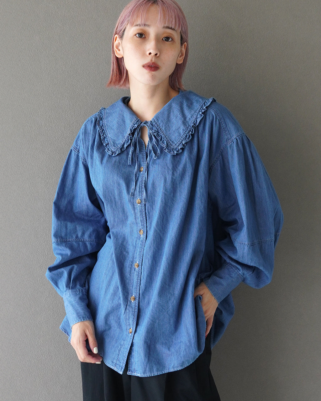 THE SHINZONE シンゾーン デニム ブラウス DENIM BLOUSE トップス デニムシャツ フリルシャツ  24AMSBL02【送料無料】