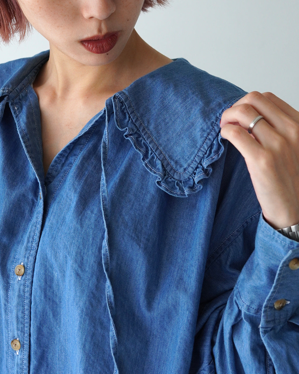 THE SHINZONE シンゾーン デニム ブラウス DENIM BLOUSE トップス デニムシャツ フリルシャツ  24AMSBL02【送料無料】