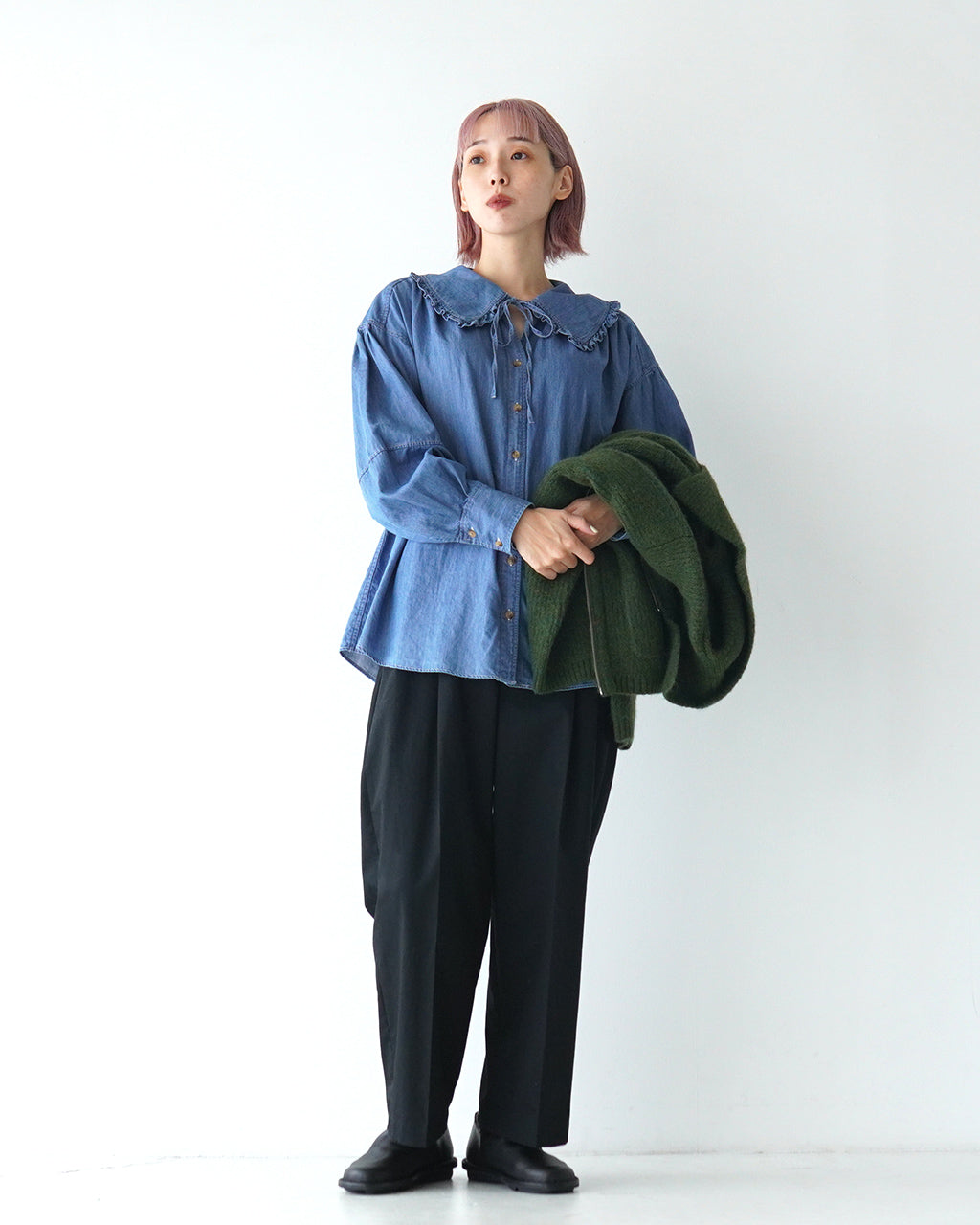 THE SHINZONE シンゾーン デニム ブラウス DENIM BLOUSE トップス デニムシャツ フリルシャツ  24AMSBL02【送料無料】