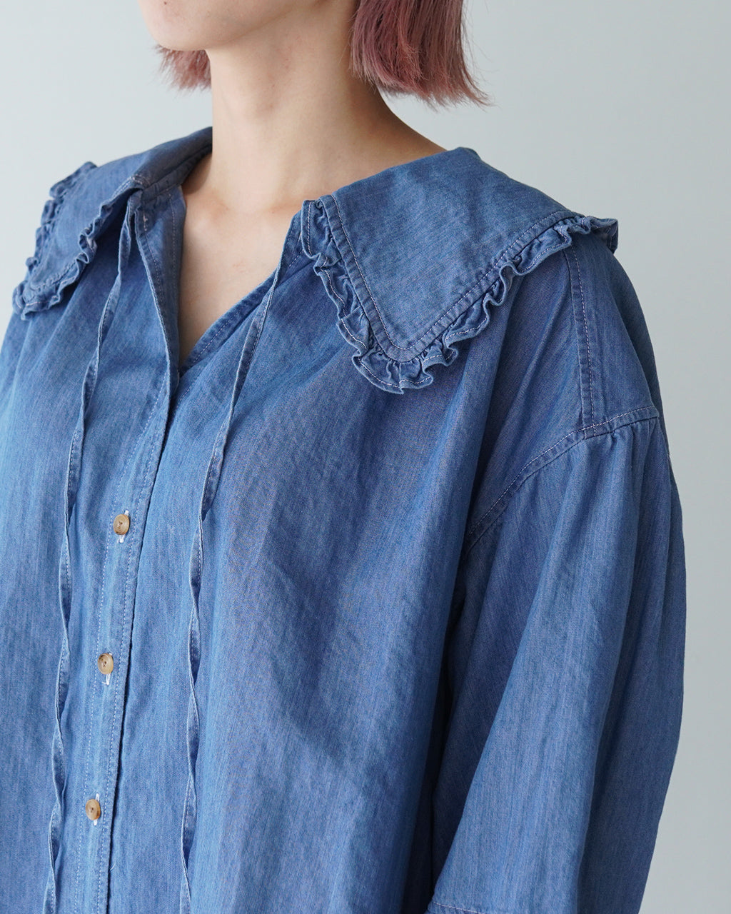 THE SHINZONE シンゾーン デニム ブラウス DENIM BLOUSE トップス デニムシャツ フリルシャツ  24AMSBL02【送料無料】