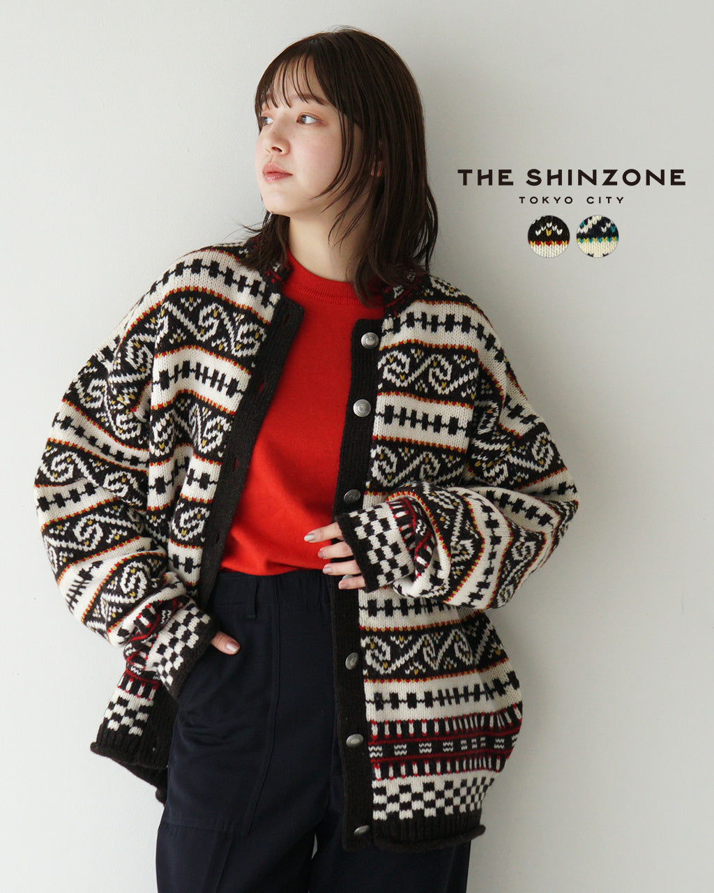 THE SHINZONE シンゾーン カーディガン フェアアイル柄 ニットFAIR ISLE KNIT CARDIGAN 24AMSNI07