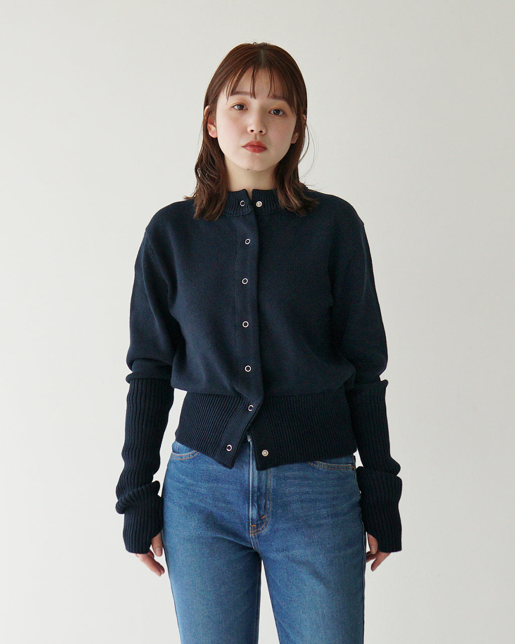 THE SHINZONE シンゾーン コットン ロングリブカーディガン COTTON LONG RIB CARDIGAN フィンガーホール付き ショート丈 25SMSNI01【送料無料】