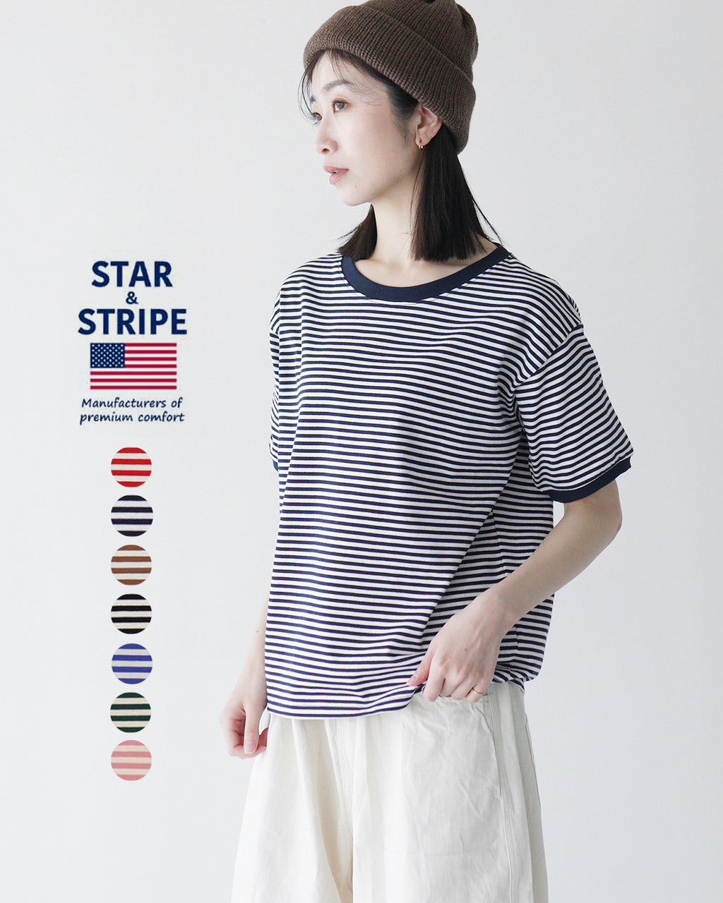 STAR &amp; STRIPE Star and Stripe Ringer T-shirt RINGER TEE Border Crew Neck Pullover SSMD-028 