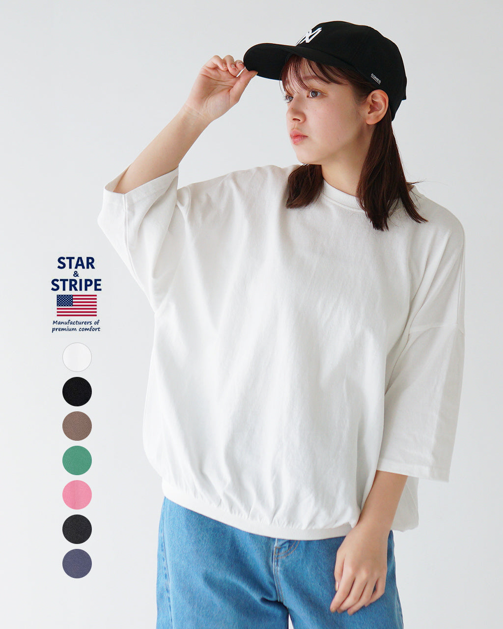 STAR &amp; STRIPE Star and Stripe Loose T-shirt LOOSE TEE 5/7 Sleeves Crew Neck SSMD-034 