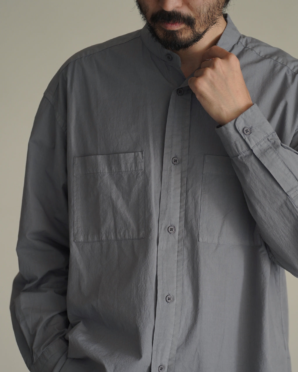 Garment-dye band collar shirt SH03263