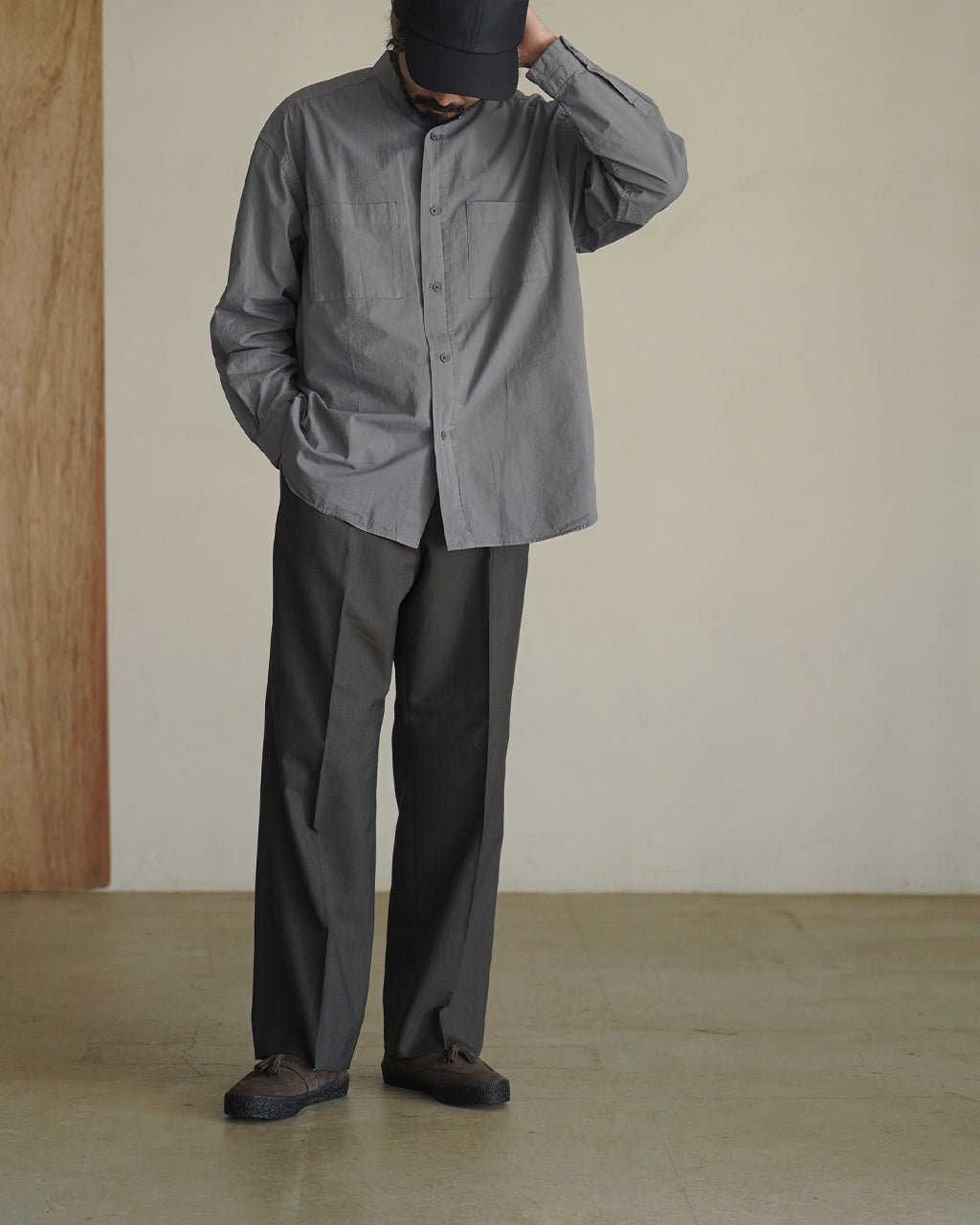 Garment-dye band collar shirt SH03263
