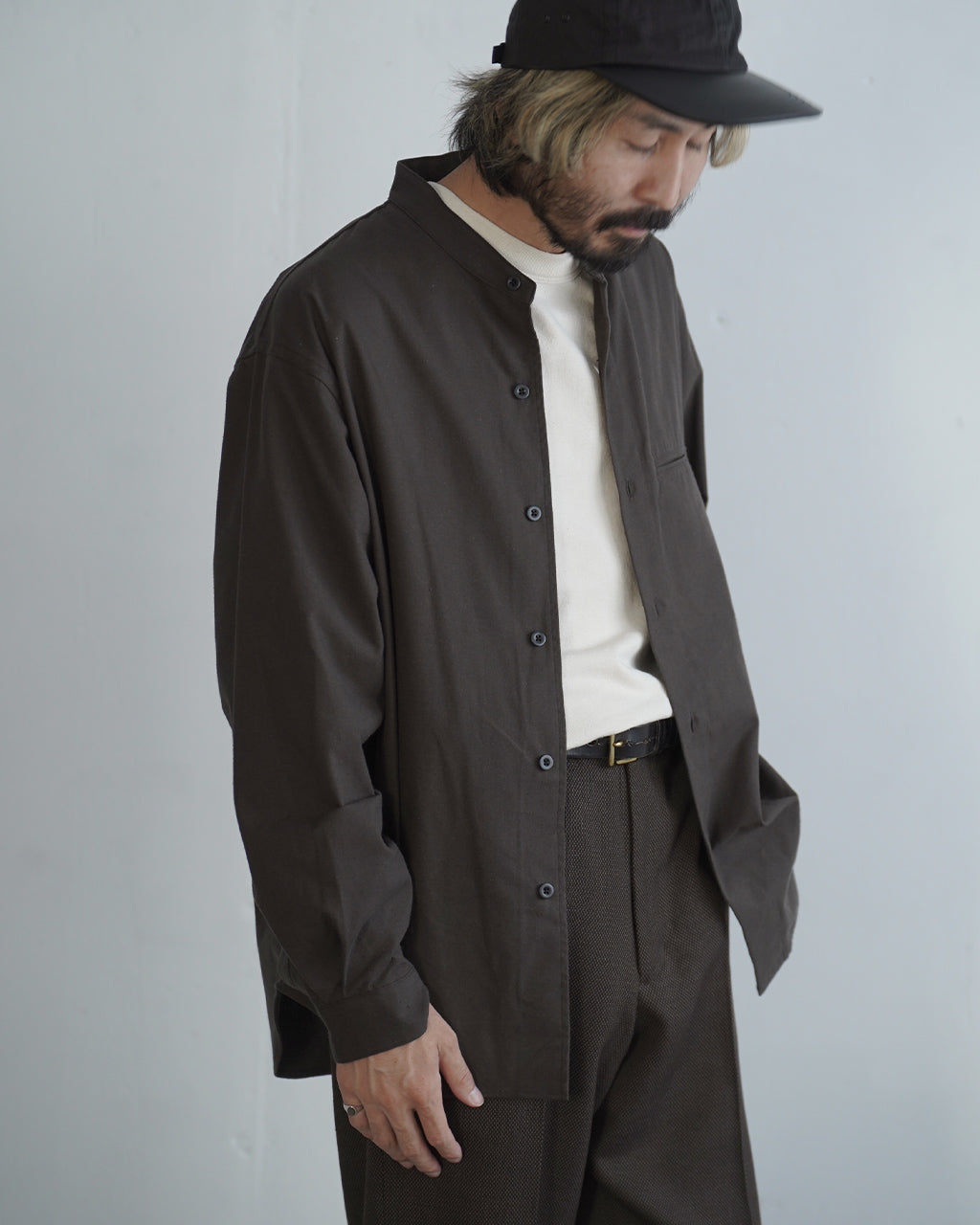 Silk nep band collar shirt SH02263