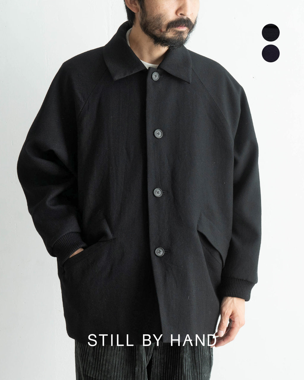 STILL BY HAND Wool stand collar coat, half length CO02244 [Free shipping] 