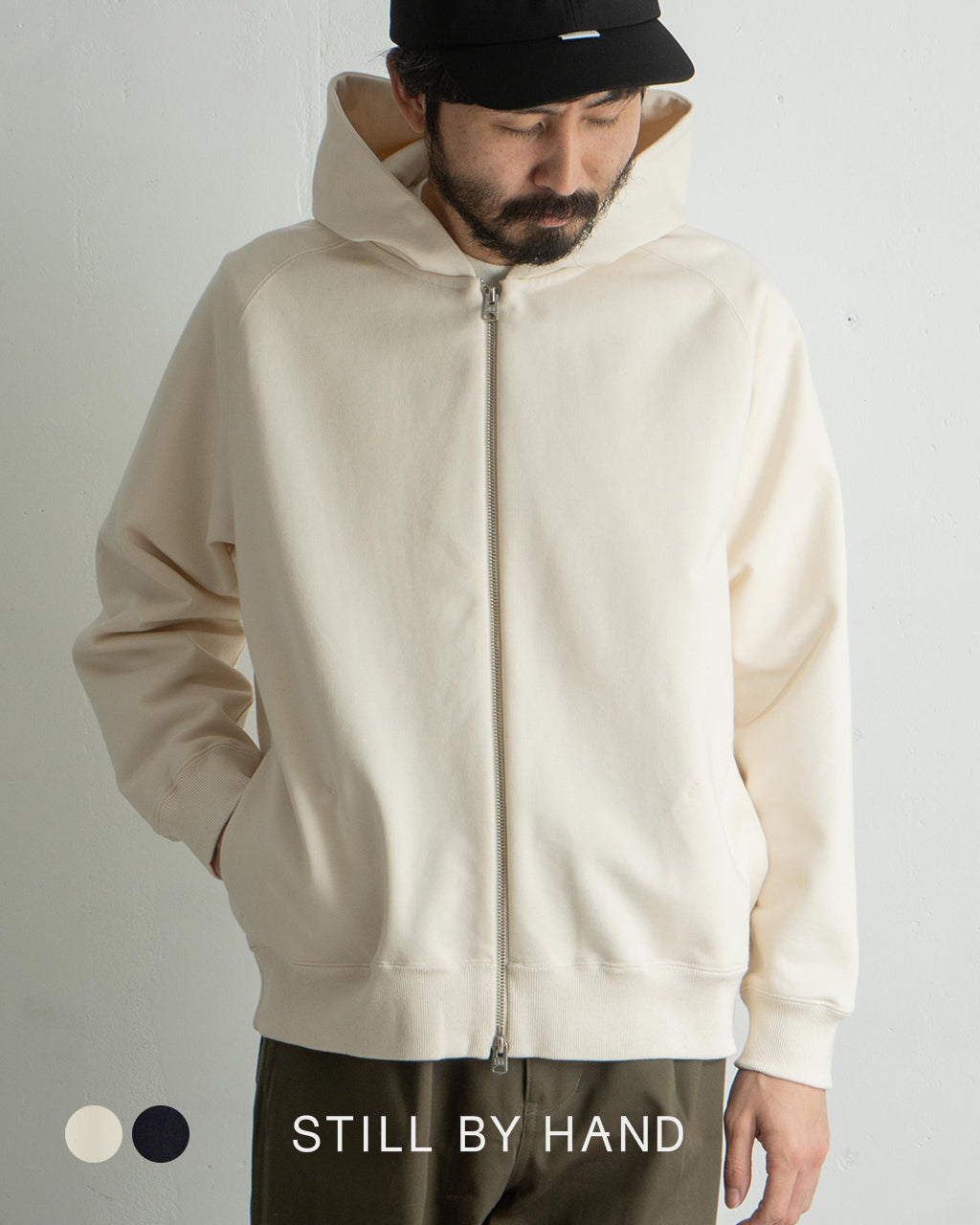 STILL BY HAND Still by Hand Front Zip Hoodie Hoodie Cut and Sew CS02244 [Free Shipping] 