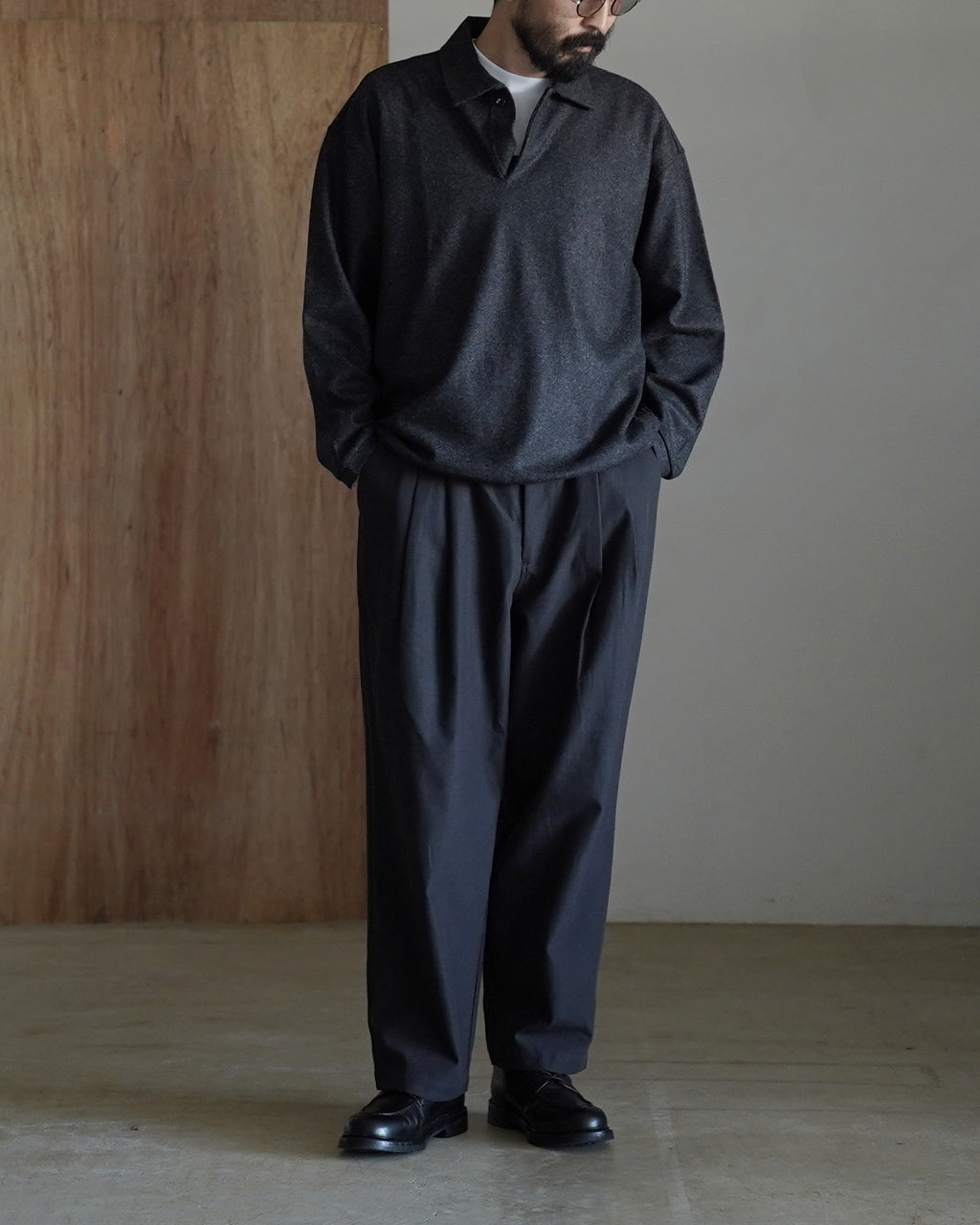 STILL BY HAND スティルバイハンド 長袖 ポロシャツ ウール シルク