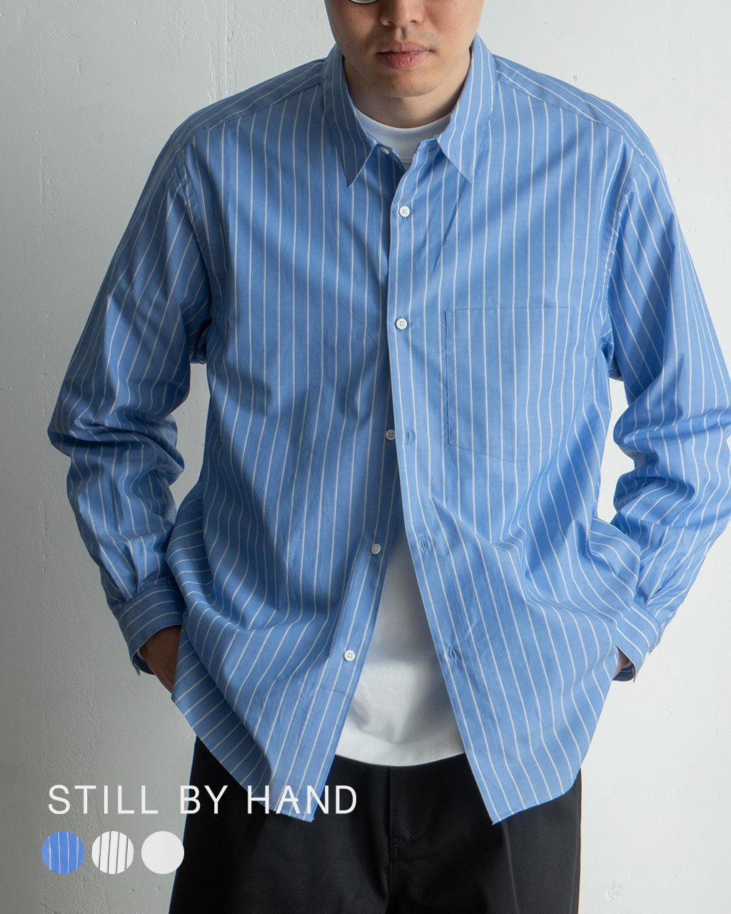 STILL BY HAND Regular collar shirt, long sleeves, SH00221 [Free shipping] 