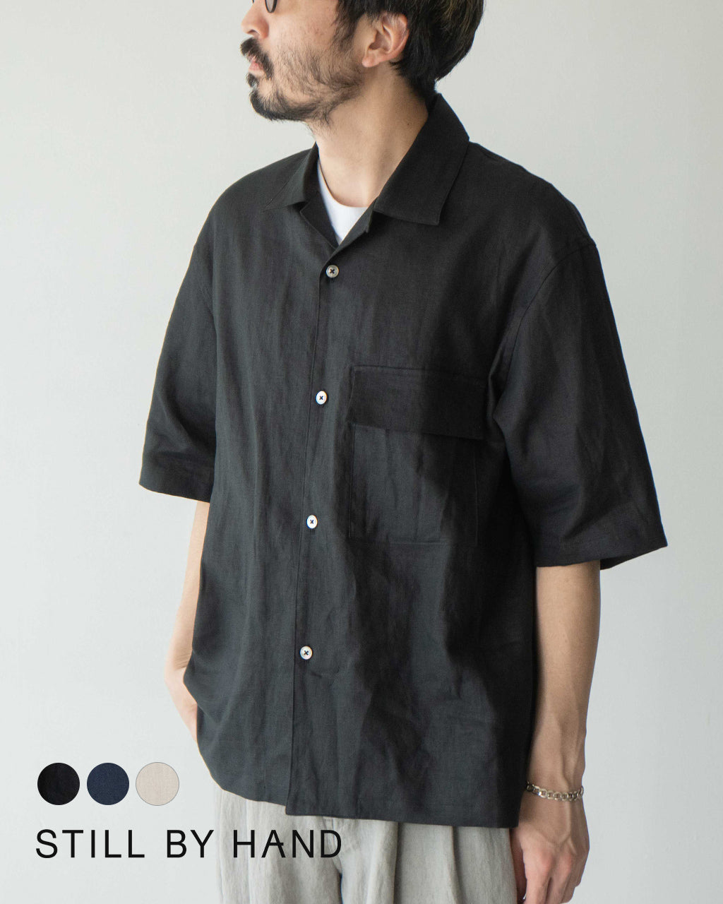 STILL BY HAND スティルバイハンド オープンカラーシャツ  フレンチリネン 半袖 羽織り SH03252【送料無料】