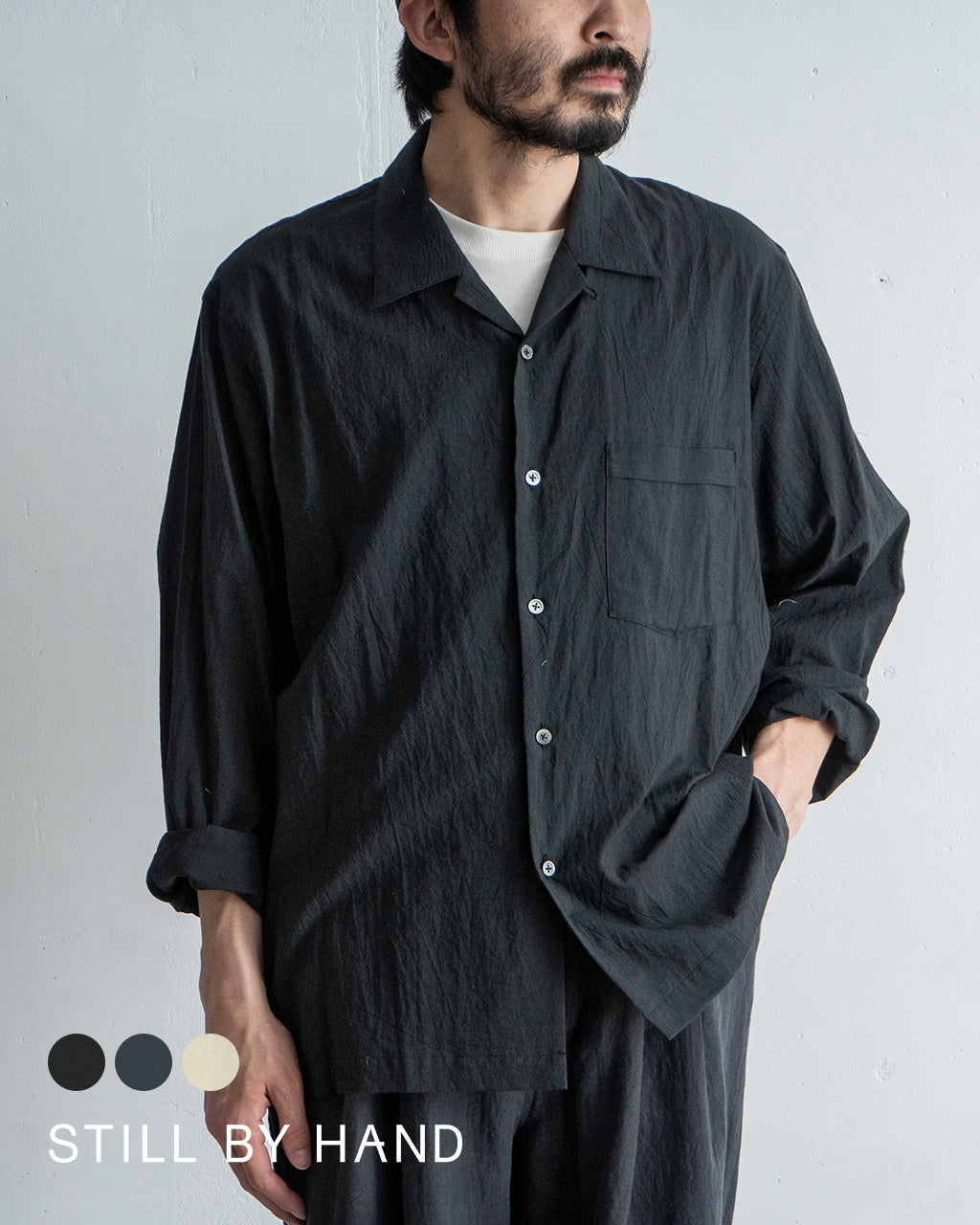 STILL BY HAND スティルバイハンド オープンカラーシャツ 長袖 シャツ コットン シルク 開襟 SH04252【送料無料】